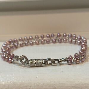 Pink/purple Pearl Bracelet On Alloy And Sterling Silver Clasp